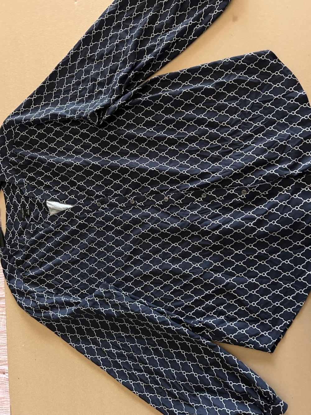 Ann Taylor Navy and White Geometric Print Blouse